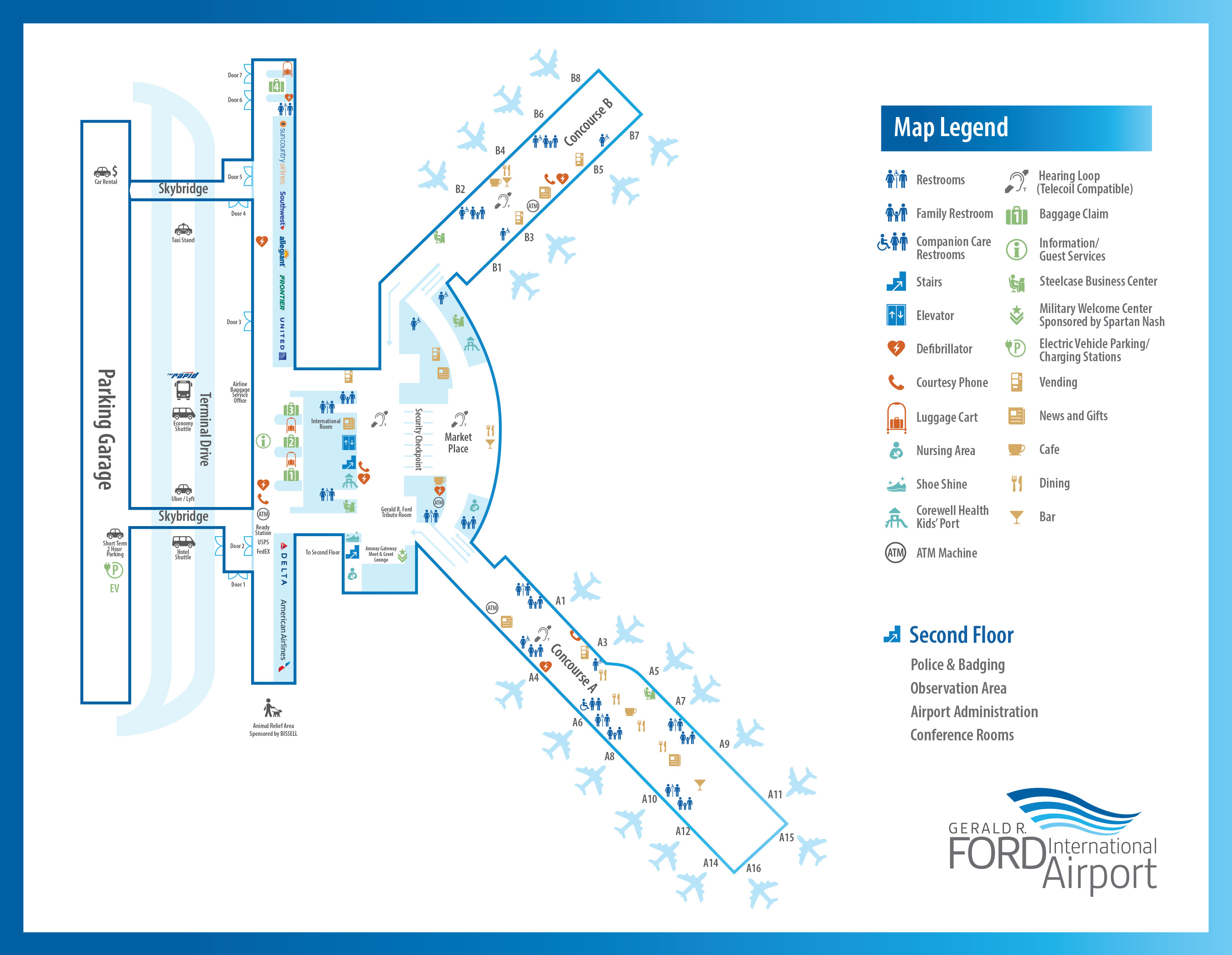 Gerald R. Ford International Airport (GRR) Terminal Map